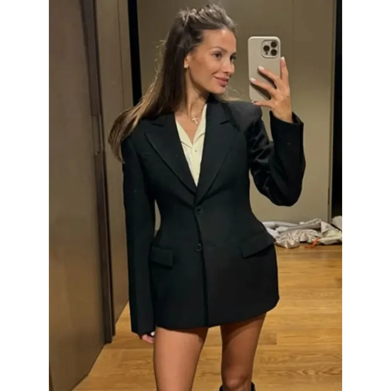 

Новый осенне-весенний однотонный блейзер с лацканами для женщин, пиджак с длинным рукавом, однобортный, стильный уличный жакет для женщин