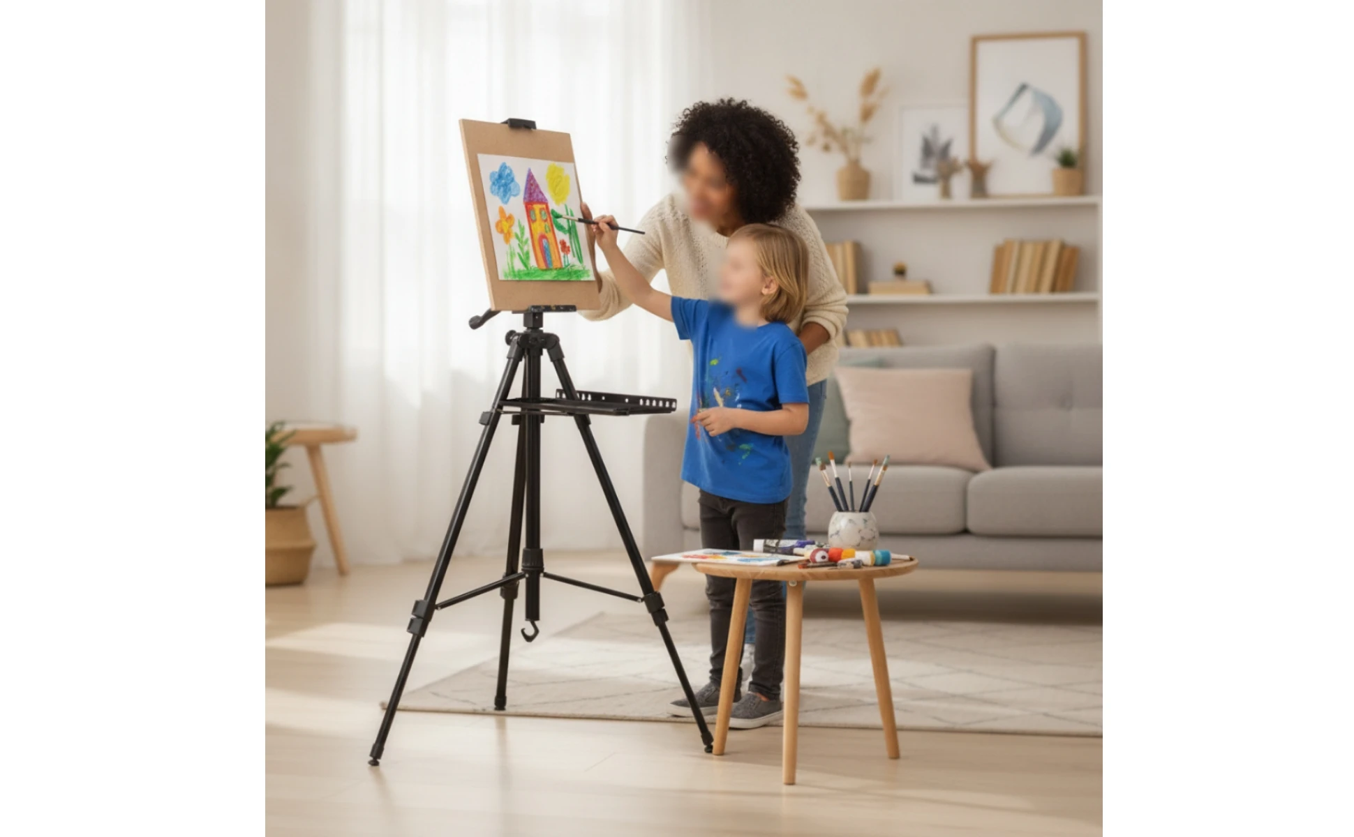 Hand-Crank Easel Matte Black Foldable Tripod Easel Adjustable Portable for Artists, Outdoor Painting, Studio