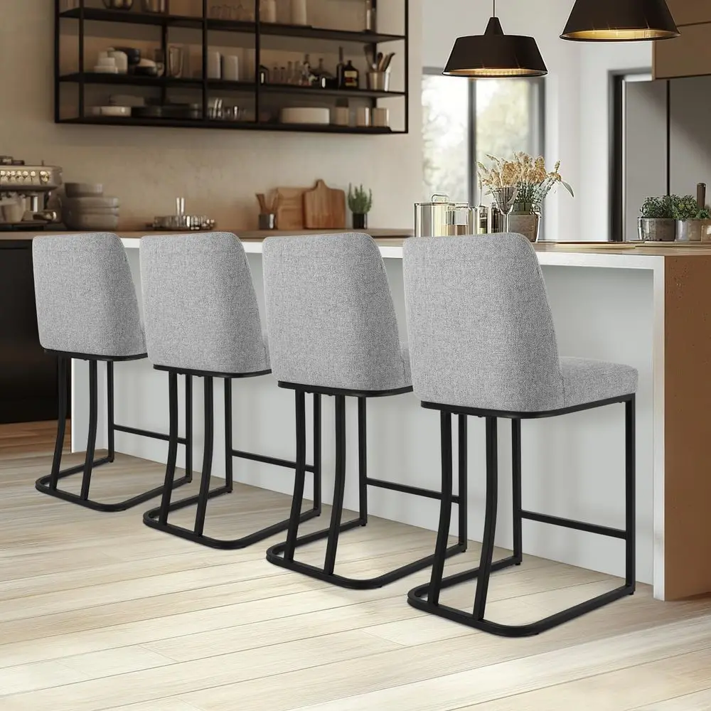 

Height Bar Stools Set of 4, 24 Inch Seat Height Bar Chairs for Kitchen Island, Linen Fabric Upholstered Barstools with Metal Fe