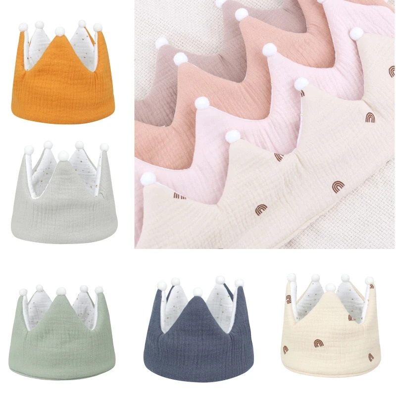 2024 New Baby Cotton Cloth Crown Hat Cotton Newborn Headwear Infant Photography Props Headband Boys Girls Birthday Cap Gifts