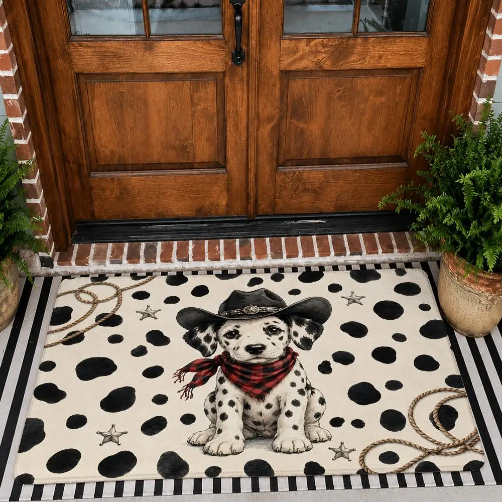 Wild West Cute Cowboy Animals Floor Mat Flannel Rug Non Slip Absorbent Soft Washable For Entryway Hallway Bathroom Kitchen Decor