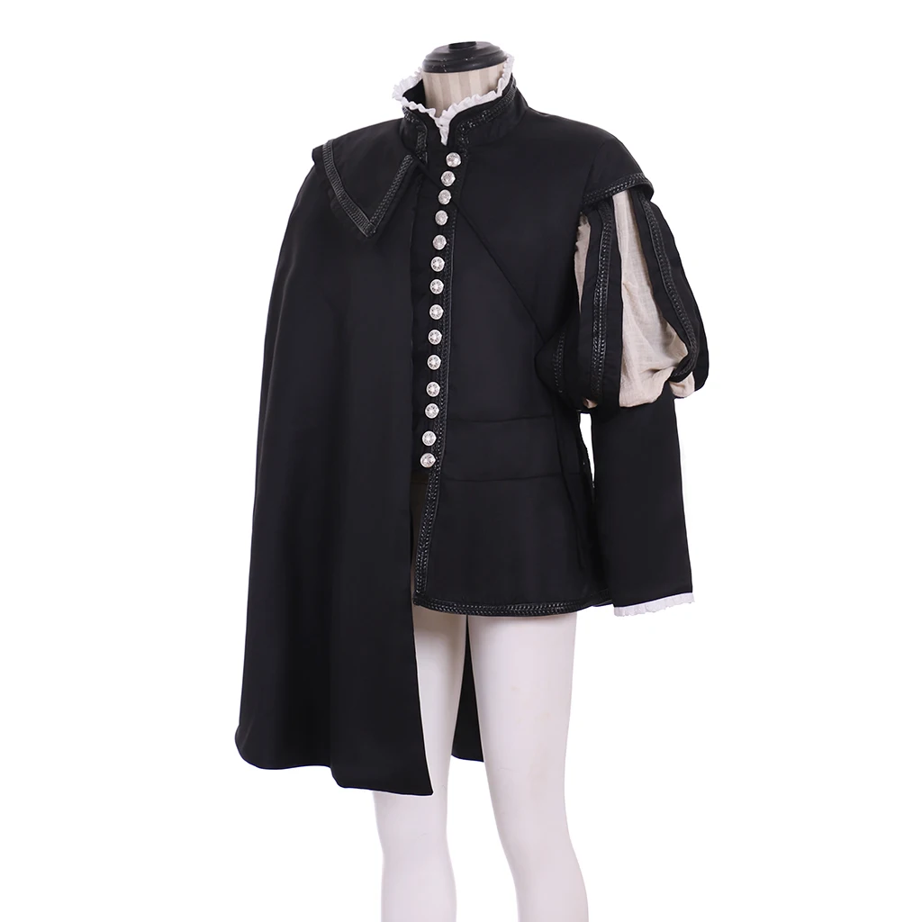 Medieval Men's Military Costume Tudor Elizabethan King Uniform with Cape 18th Century Renaissance Court Noble Prince Top Suit