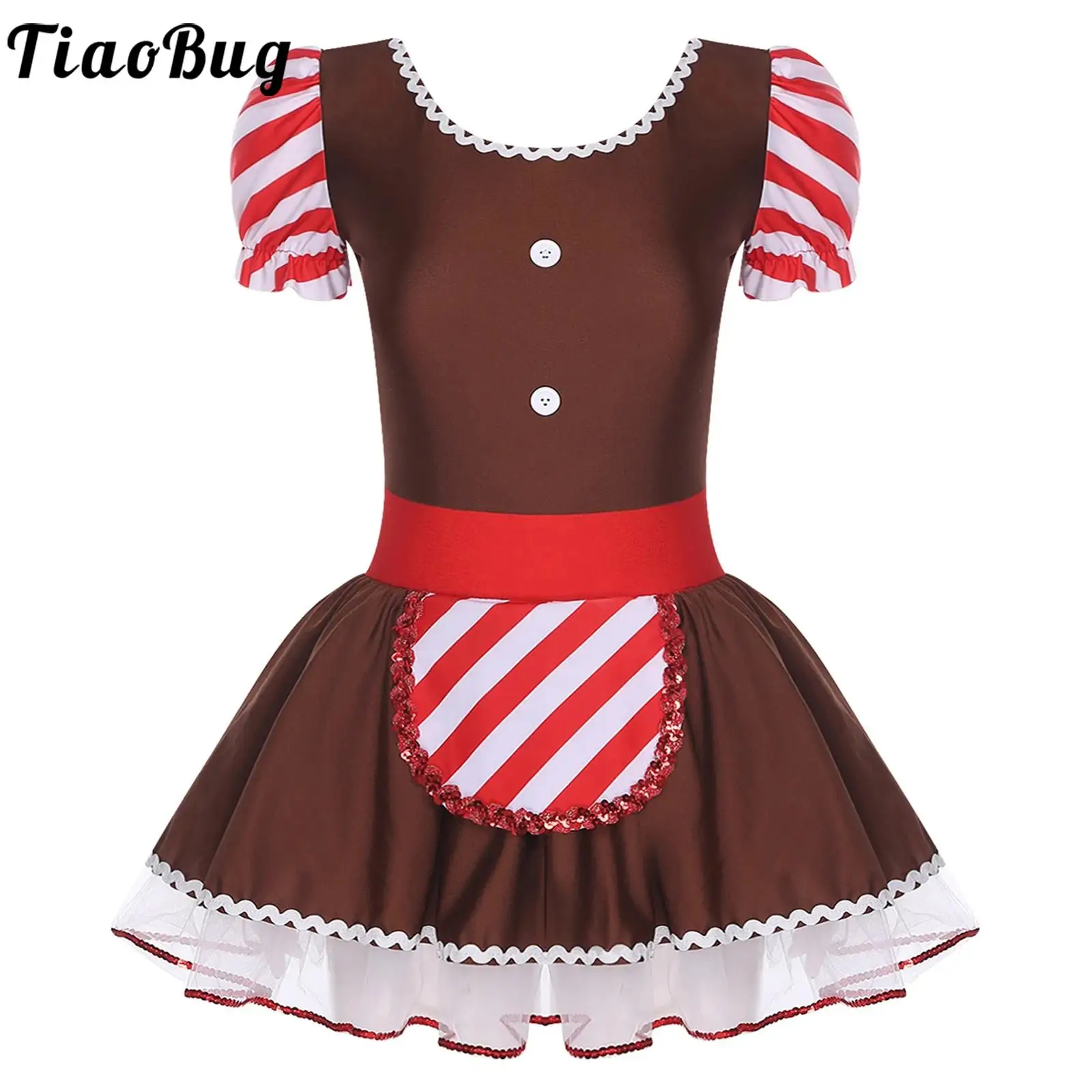 

Gingerbread Man Christmas Costume Women Girl Dance Tutu Ballet Dress Short Sleeve Leotards Tulle Dress for Figure Skating Wear