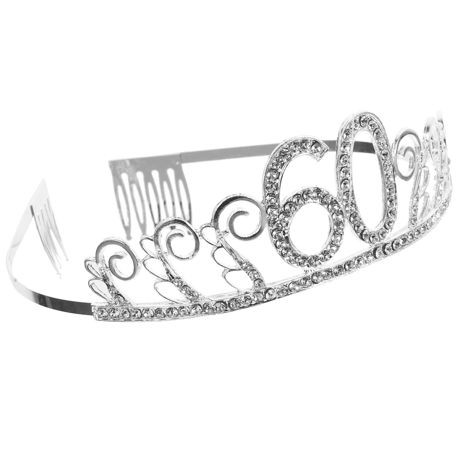 

Crystal Rhinestone Tiara Crown Elegant Shining Anti Rust Nickel Free Wavy Design Combs 60th Birthday Party Hair for Mothers