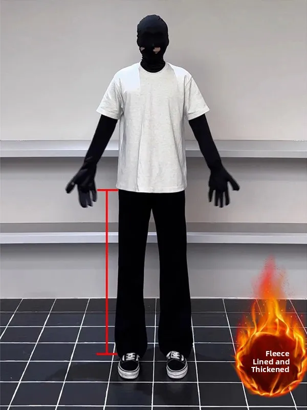 

Черные утепленные мужские брюки-клеш для осени и зимы, повседневные, на флисе, прямого кроя, в деловом стиле, однотонные, модные