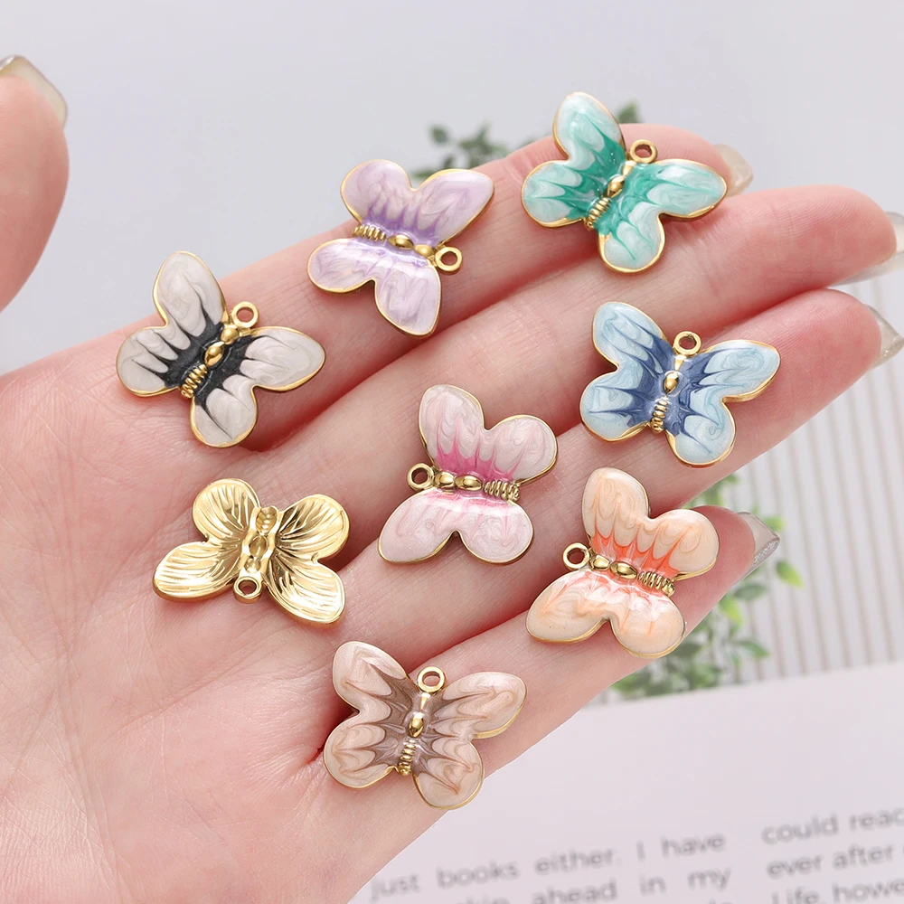 2pcs/lot Colorful Enamel Butterfly Charms Pendant for DIY Stainless Steel Necklace Earrings Jewelry Making Accessories Supplies