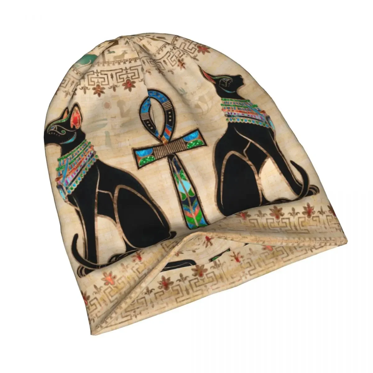 Egyptian Cats And Ankh Cross Bonnet Hats Knit Hat Fashion Outdoor Egypt Skullies Beanies Hats Unisex Summer Head Wrap Caps