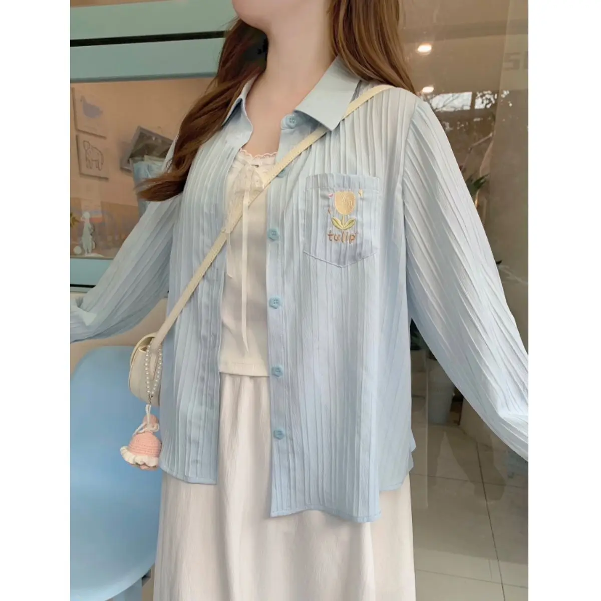 

Long Sleeve Shirts Womens Chiffon Polka Dot Loose Fit Bohemian Minimalist Feminine Romantic Beach Holiday Spring Outfit