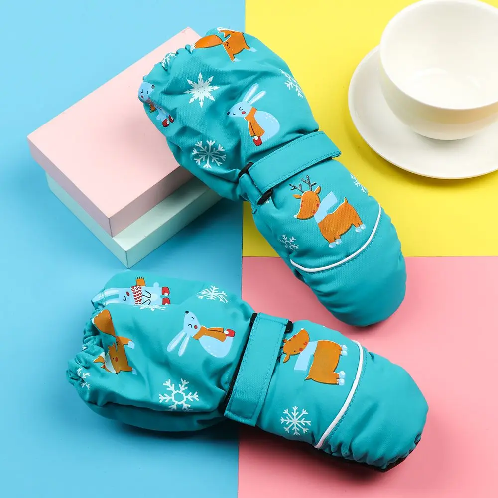 Winter 2-6 Years Old Deer Rabbit Waterproof Print Cartoon Long-sleeved Mittens Windproof Children Ski Gloves Thick Warm