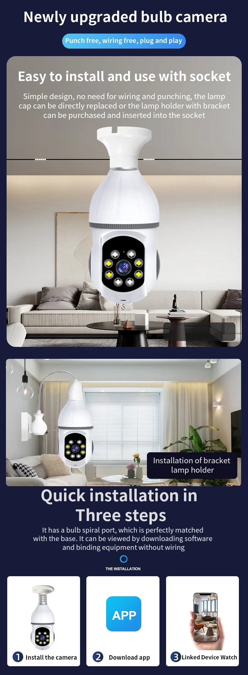 2MP 1080P Yilot APP E27 Lamp Head Socket Wireless PTZ IP Camera Full Color AI Humanoid Detection Home Security CCTV Baby Monitor