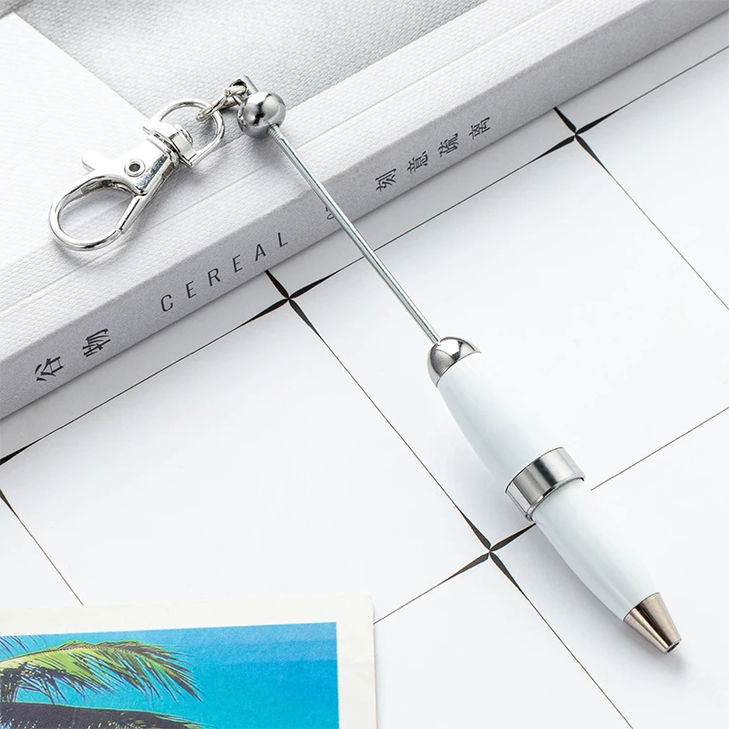 Candy Color Beadable Ballpoint Pen With Keychain 1.0mm Signature Pen Metal Stationery Ballpoint Pen For School Office