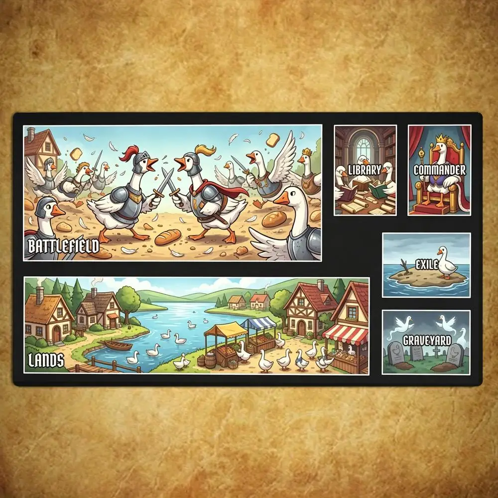 Cartoon Medieval Goose Knights TCG Playmat 35X60CM Magic Card Battle Mat Non‑Slip Durable Stitched Edge Tabletop Playmat