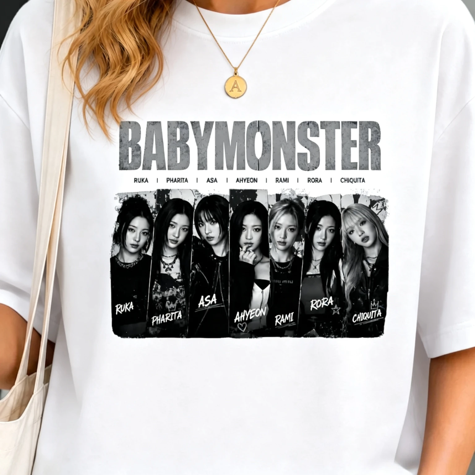 BABYMONSTER Gruppenfoto-Grafik-T-Shirt, Kpop-Fans, kurzärmeliges T-Shirt mit Aufdruck der Mitglieder, Damen-, Herren- und Kinder-T-Shirt – Detail 4