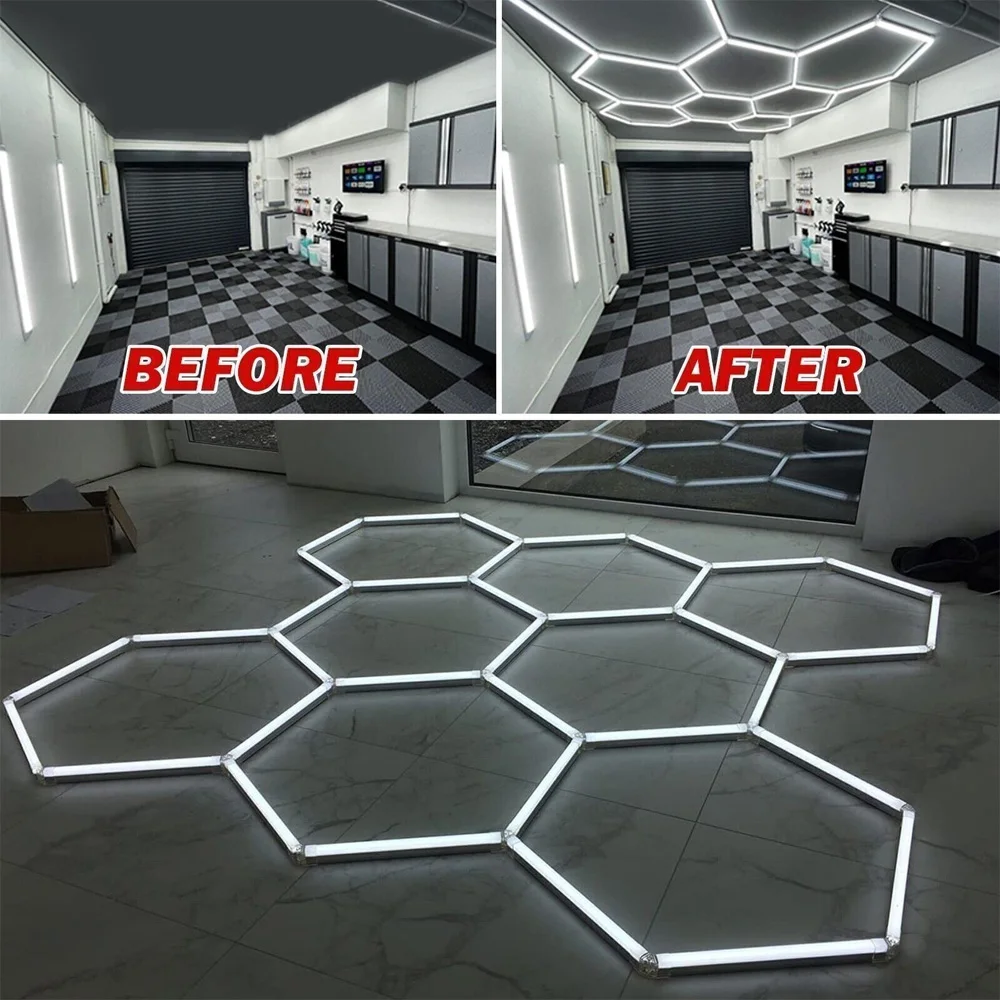 

Honeycomb hexagonal garage light LED tube 110V and 220V 6500K cold white light suitable for home Gym Barbershop 4S workshop