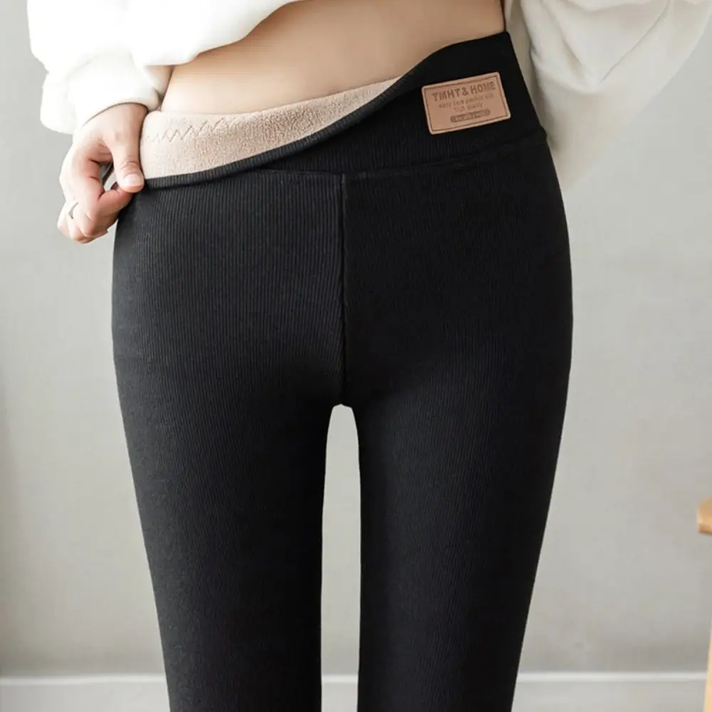 Fashion Letter Women Leggings Thickened Slim Fit Long Pants Autumn Winter Warm Fleece Pants