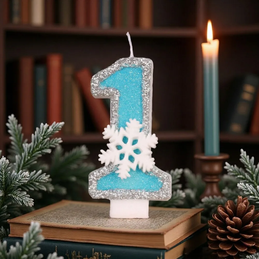 Snowflake Hexagon Crystal Number Birthday Candles for Party Anniversary Wedding High-End Baked Decor