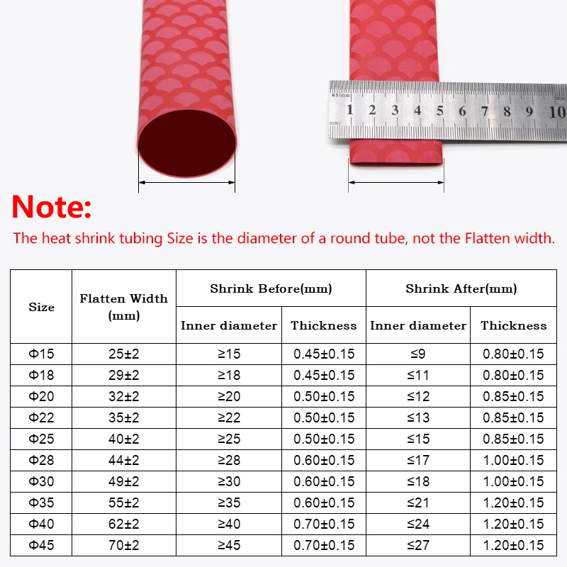 1m/pc﻿ Fish Scale Anti-slip Heat Shrink Tube Dia.15~45mm 2:1 Non-slip Handle Repair Electrical Cable Insulation Fishing Rod Wrap