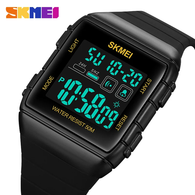 SKMEI Fashion Men's Watches Luxury 2Time Digital Watch Waterproof Led Light Original Brand Wristwatch Countdown Alarm Clock