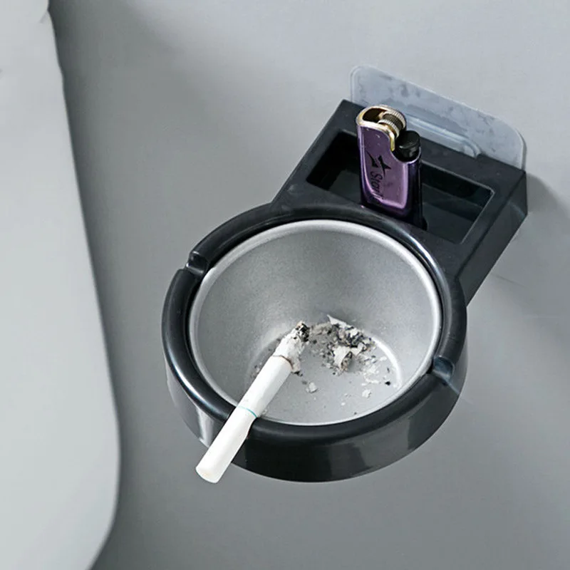 1Pcs Stainless Steel Wall-Mounted Ashtray Split Design Hanging Ash Storage Cup Toilet Use with Sticker Ash Rack Smoking Tools