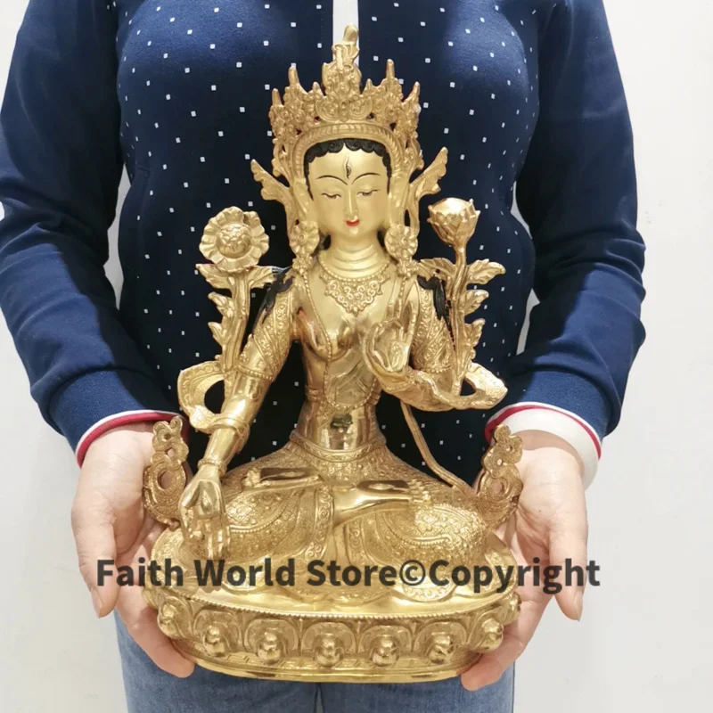 33cm lage Wholesale GOOD Buddha statue copper gilding Worship White Tara Guanyin Buddha statue Family protection Health safe