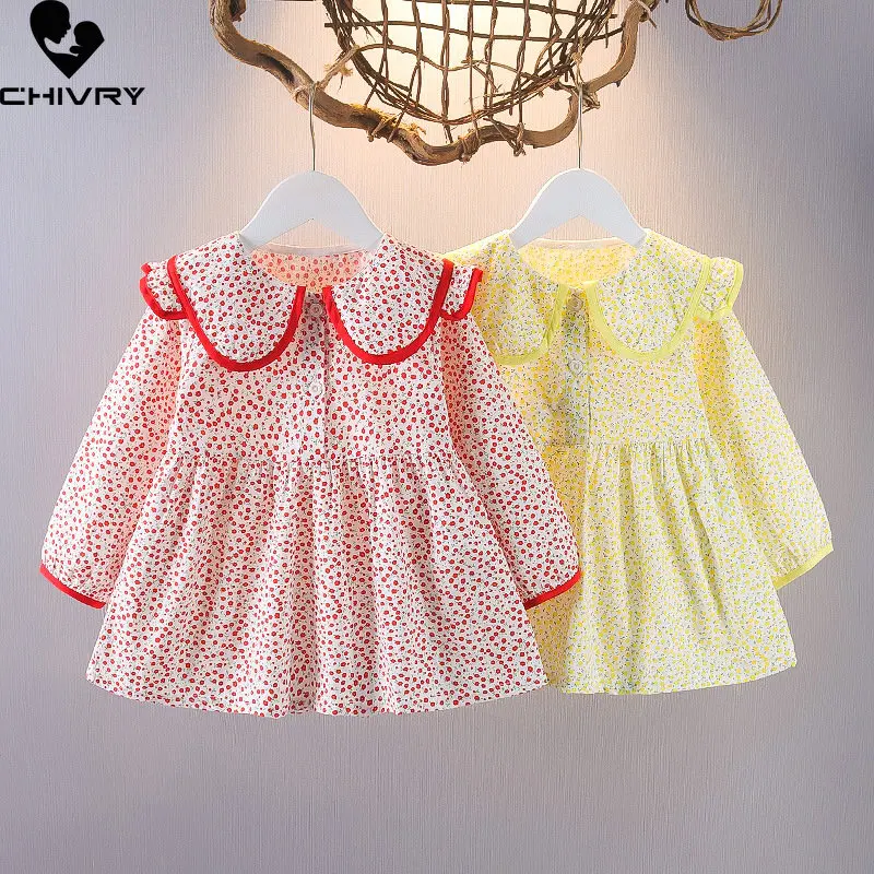 

Girls Fashion Dress New 2023 Spring Summer Baby Girl Sweet Dot Print Long Sleeve Lapel Princess Dresses Kids Clothes Vestidos