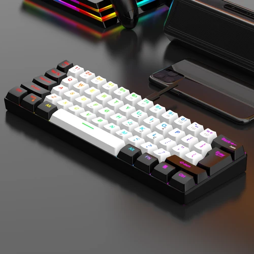 Teclado para juegos con cable al 60%, mini teclado ultra compacto con retroiluminación RGB, teclado pequeño y compacto de 61 teclas resistente al agua para jugadores de PC/Mac
