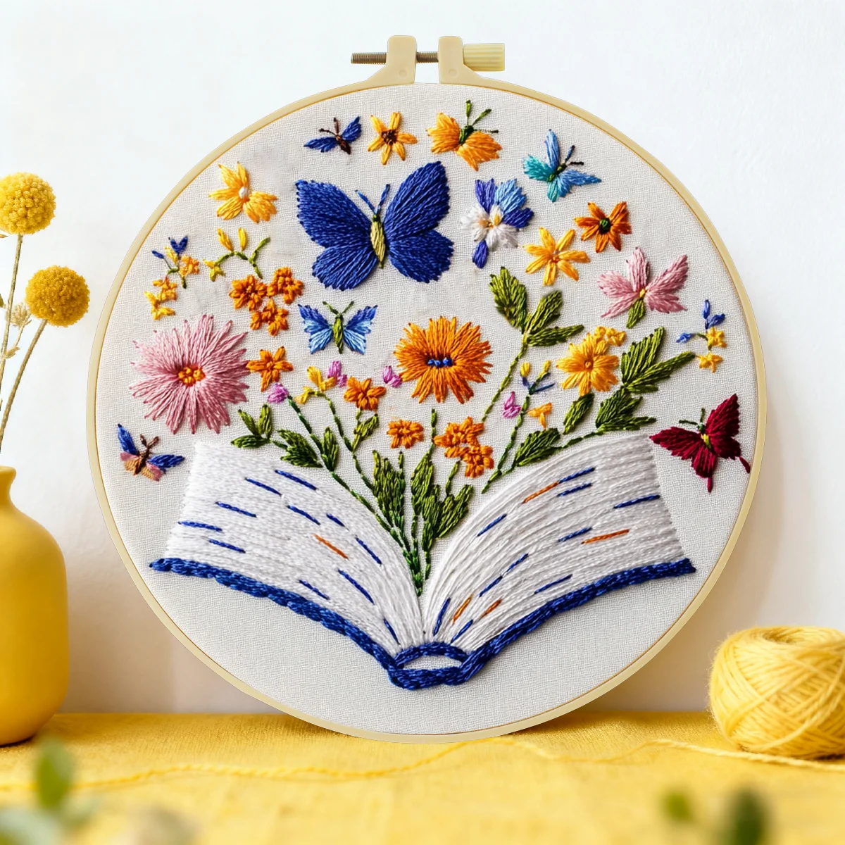 1 Stück 20X20CM/15X15CM 7,87/6,3 Zoll Blumen- und Schmetterlings-Stickerei-Starter-Kit DIY-Kit DIY-Stickerei-Set Handarbeiten – Detail 1