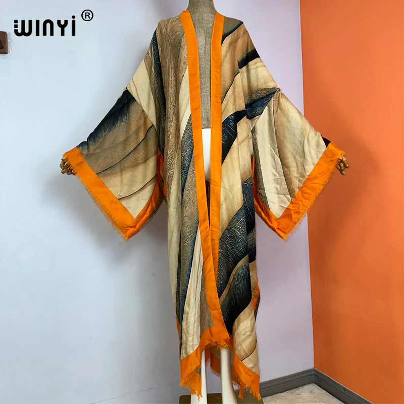 WINYI-Kimono africain imprimé boho, cover-up pour bikini, cardigan élégant, sexy, maxi, robe de plage, vacances, été