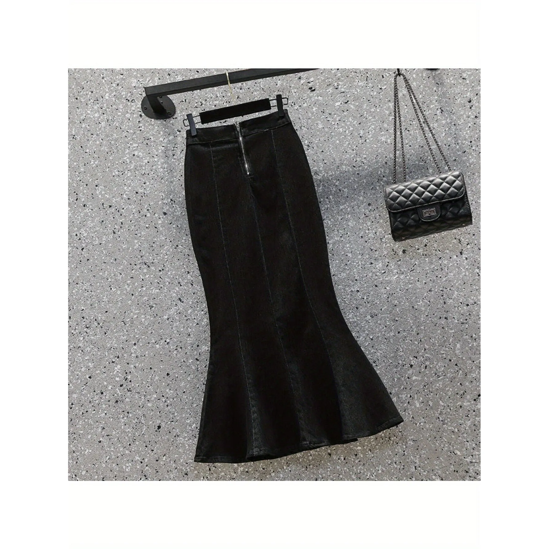 

Flared Denim Skirt Y 12756 Floral Lace Hemline Half-length Jeans Skirt Women's Spring Summer Fashion Outerwear