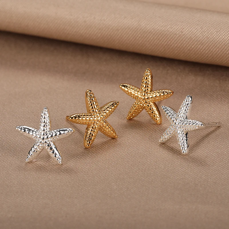 Pendientes grandes de estrella de mar para mujer, aretes de concha de mar, oreja redonda, joyería de playa de verano, regalo de cumpleaños 2023