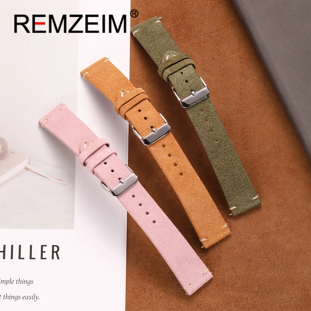 Замшевый кожаный ремешок для часов 18 мм, 20 мм, 22 мм, серый винтажный ремешок, мягкий сменный браслет, универсальный ремешок для часов ручной работы
