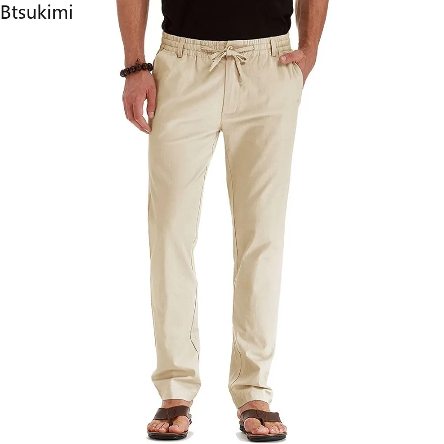 

Spring New Men's Casual Pants Elastic Waist Solid Business Social Versatile Long Pants Male Loose Drawstring Straight Sweatpants