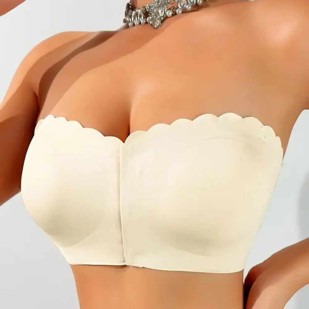Strapless Bras for Women Wireless Front Closure Bandeau Bra Padded Push Up Bralettes Gathering Bra Back Fat Collection Bras