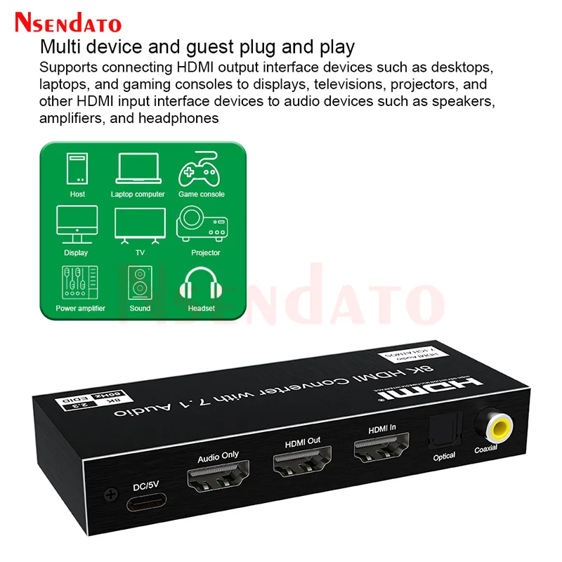 Estrattore Audio HDMI 8K 4K 120Hz 8K 60Hz convertitore Splitter Audio HDMI supporto ricevitore 7.1 5.1 Dolby Atmos per amplificatore TV PC