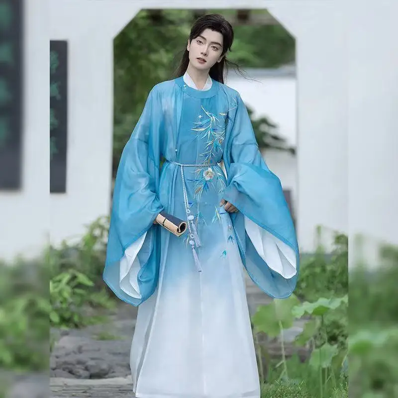 

Классический ханьфу с вышивкой, традиционная китайская одежда, халат с круглым вырезом в стиле династии Тан, винтажный костюм для косплея на Хэллоуин, мужской костюм для косплея