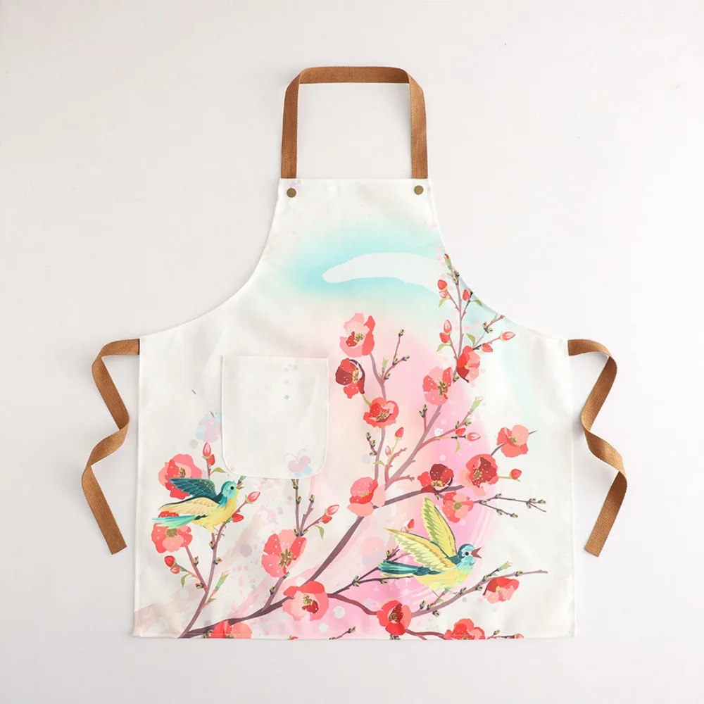 Flowers Pattern Stain-Resistant Apron Wipeable Hands Breathable Sleeveless Apron Anti Dirty with Pocket Working Clothes Barber