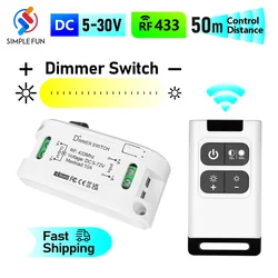 Regulador de intensidad de luz con Control remoto inalámbrico RF, 433Mhz, interruptor de luz cc 5V, 6V, 12V, 24V, 36V, 72V, minireceptor para ajuste de brillo de luz LED