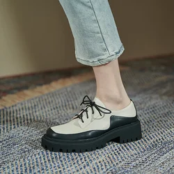 2022 New Spring Cow Leather Platform Shoes Women Shoes Casual Round Toe Shoes Woman Mixed Colors Zapatos De Mujer Women Flats