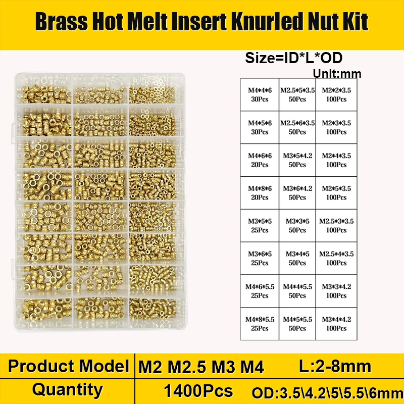 Messing-Einsatz mutter m2 m3 m4 Messing-Wärmesatz-Einsatz mutter Heiß schmelze gerändelte Gewinde einsätze Doppel-Twill-Einbettung Kupfer mutter 3D-Druck – Detail 7