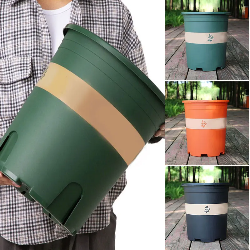 Large Round Flower Pot Rose Pot Planting Seedling Thickening Plastic Flower Pot or Tray Home Office Desk Decoration Flowerpot FU