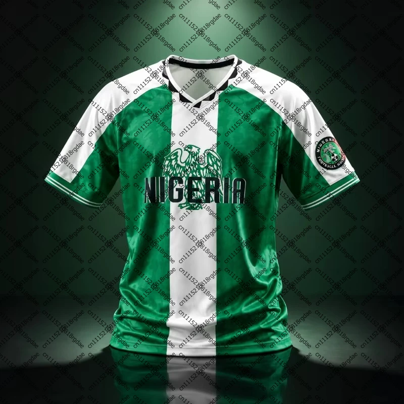 Men's Retro Nigeria Style Soccer Jersey 3D Quick Dry Breathable V-Neck Short Sleeve Football Training T-shirt Family Tees 2026
