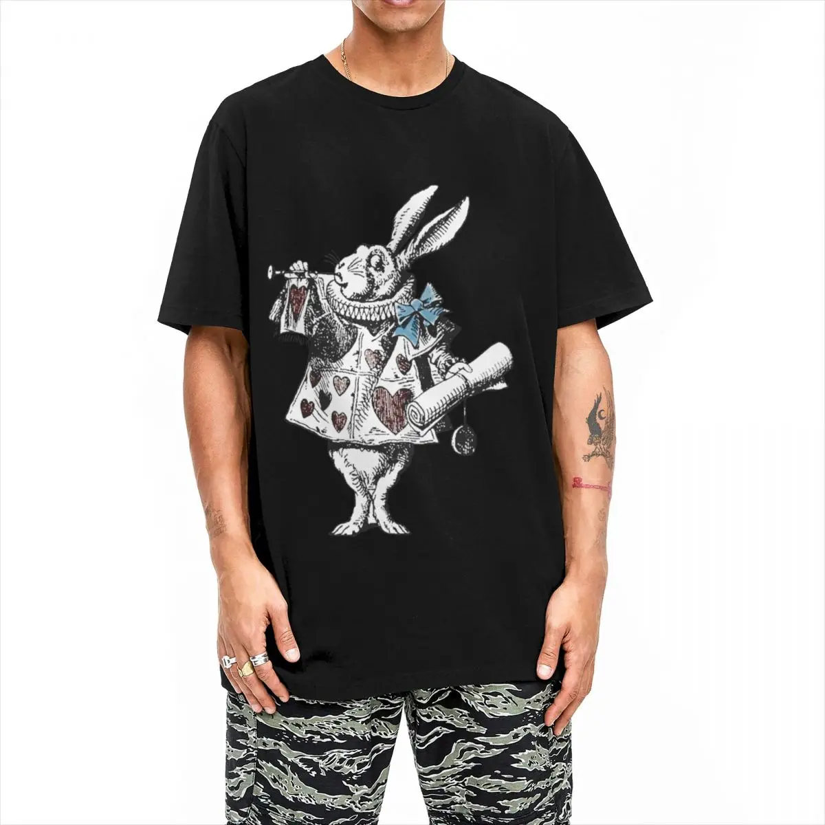 Men Women Alice In Wonderland White Rabbit T Shirt 100% Cotton Clothes Short Sleeve Crewneck Tees Plus Size T-Shirt