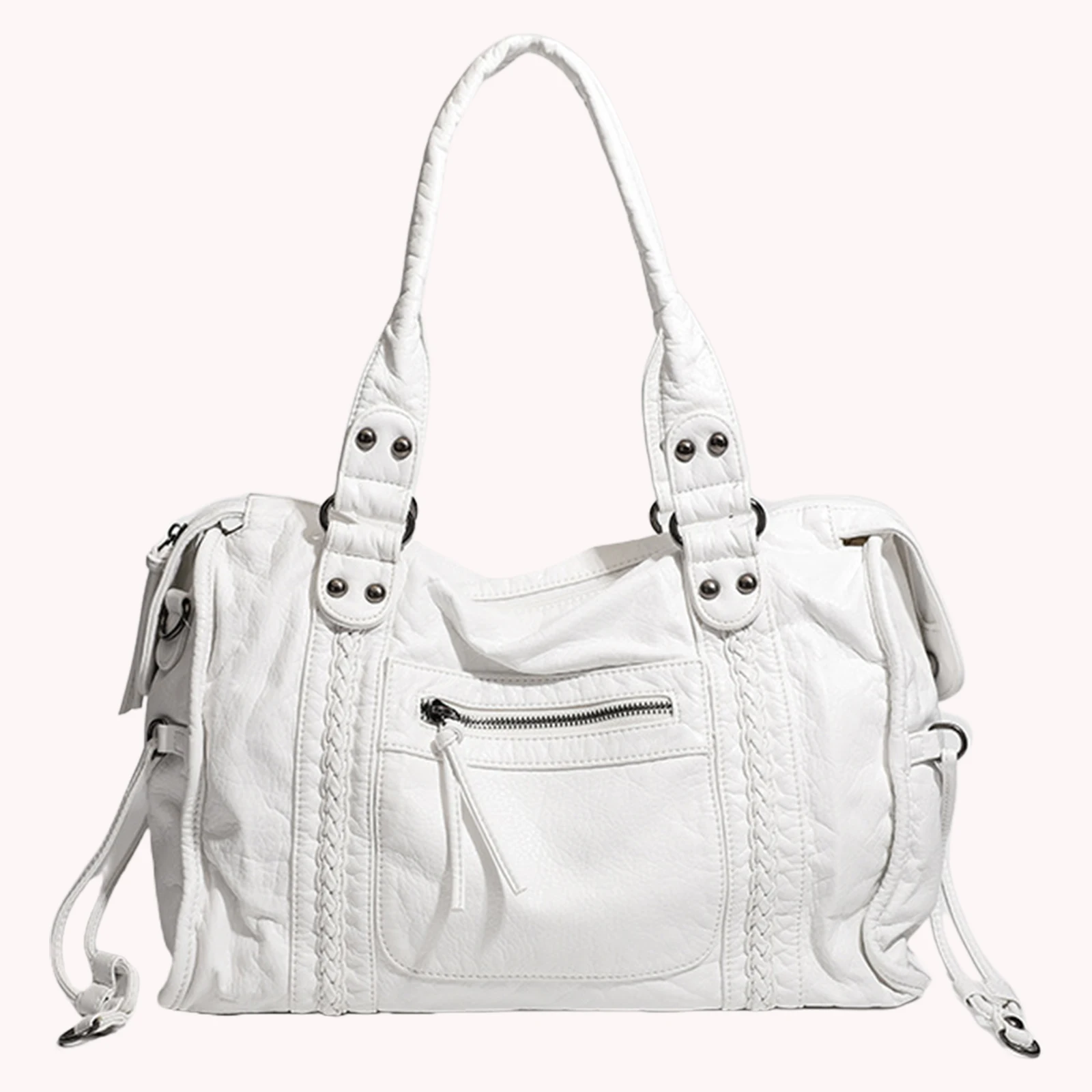 

Retro Motorcycle Crossbody Bags Vintage PU Leather Shoulder Bag Large Capacity Daily Top Handle Bag Women Travel Tote Handbags