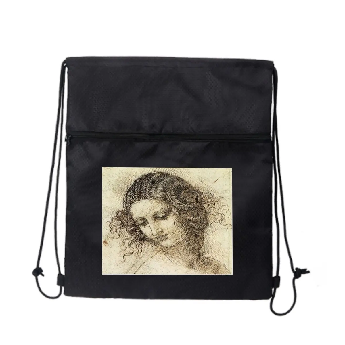 

Винтажная стильная спортивная сумка на молнии с рисунком головы и эскизом на шнурке: спортивный дизайн для любителей фитнеса