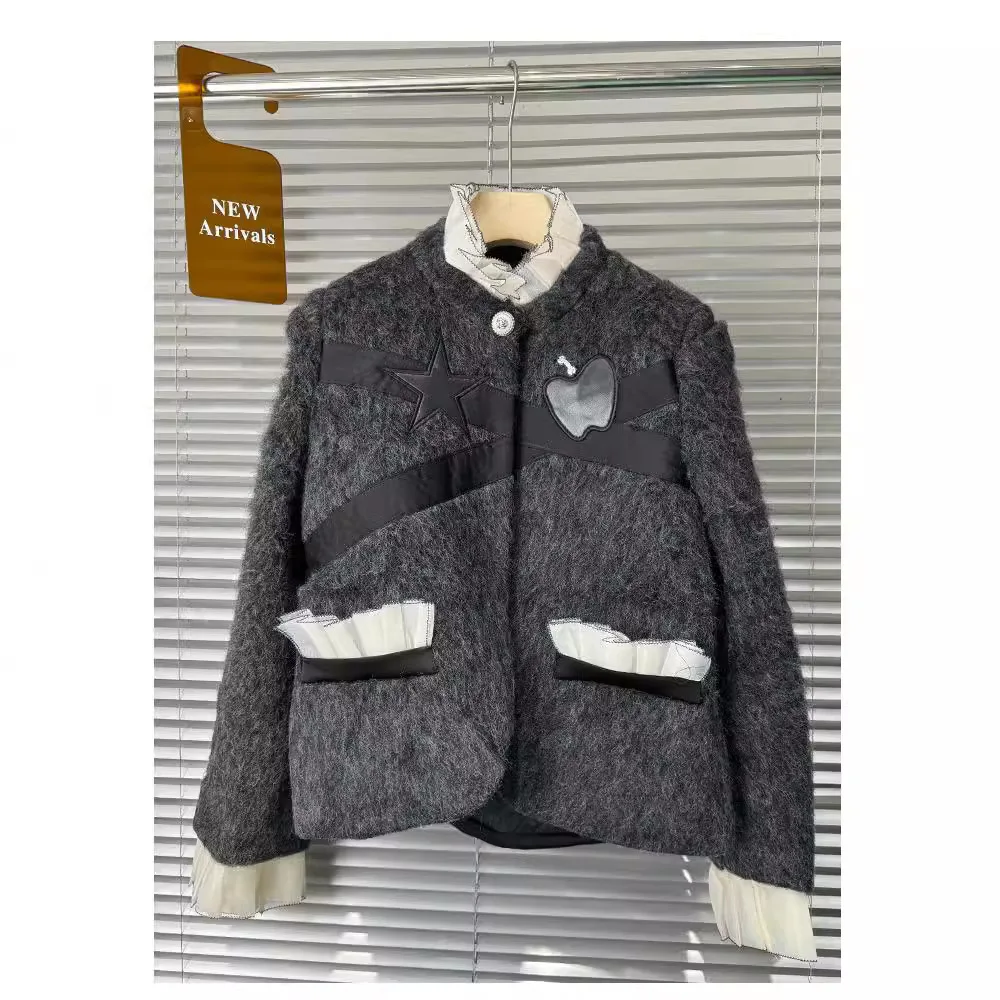 

New fashionable 2024 winter five-pointed star patch mink velvet and cotton-padded warm short jacket for women