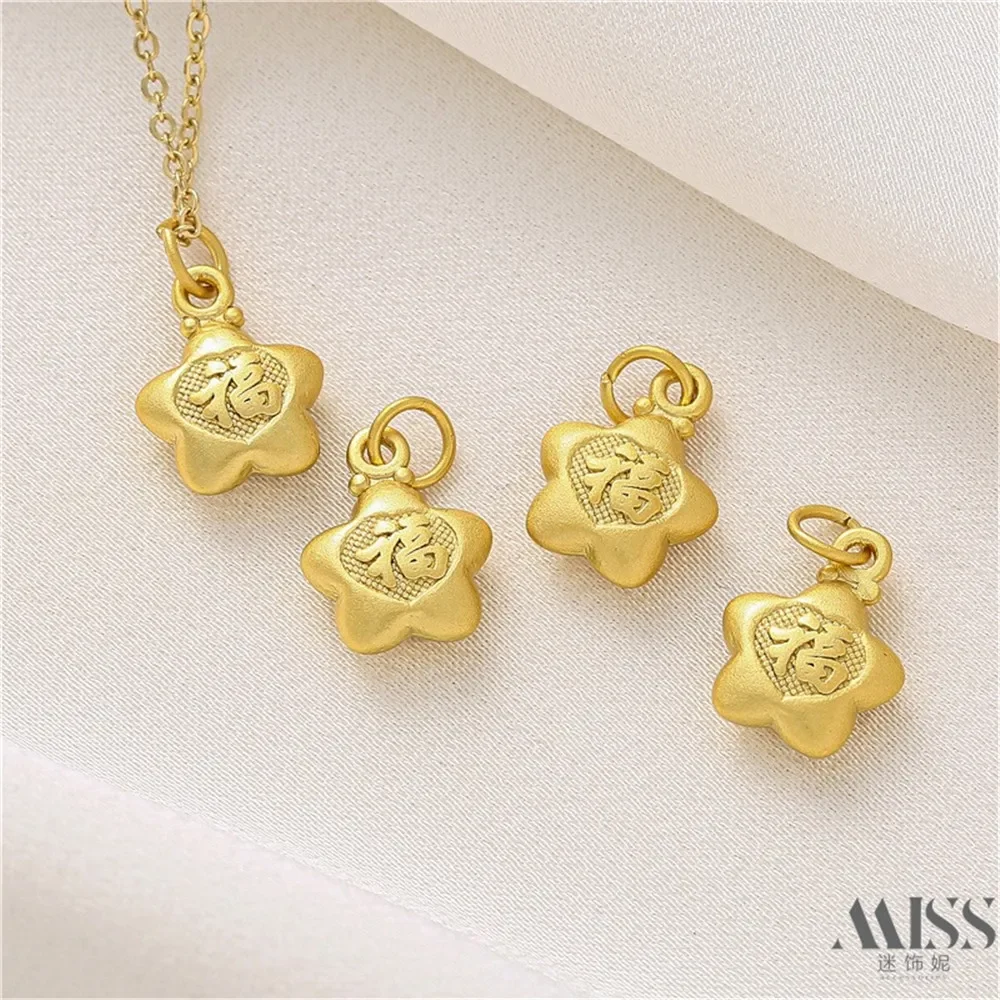 18K Gold Colored Matte Gold Five Star Pendant DIY Handmade Bracelet Necklace Strip Pendant Accessories