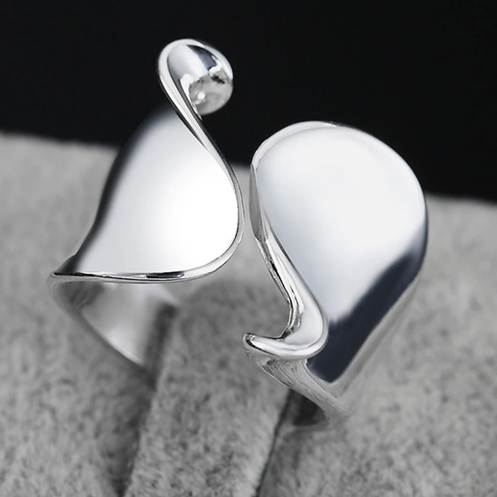 

New 925 Sterling Silver Simple Opening Glossy Ring For Women Fashion Wedding Party Charm Jewelry