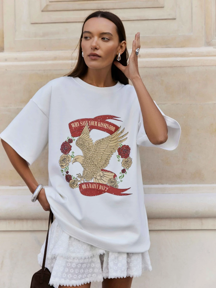 

Sunuyoo 100% Cotton Summer New Printed T-Shirt Women's Fashionable O-Neck Loose Short Sleeved Female Casual Cute Top