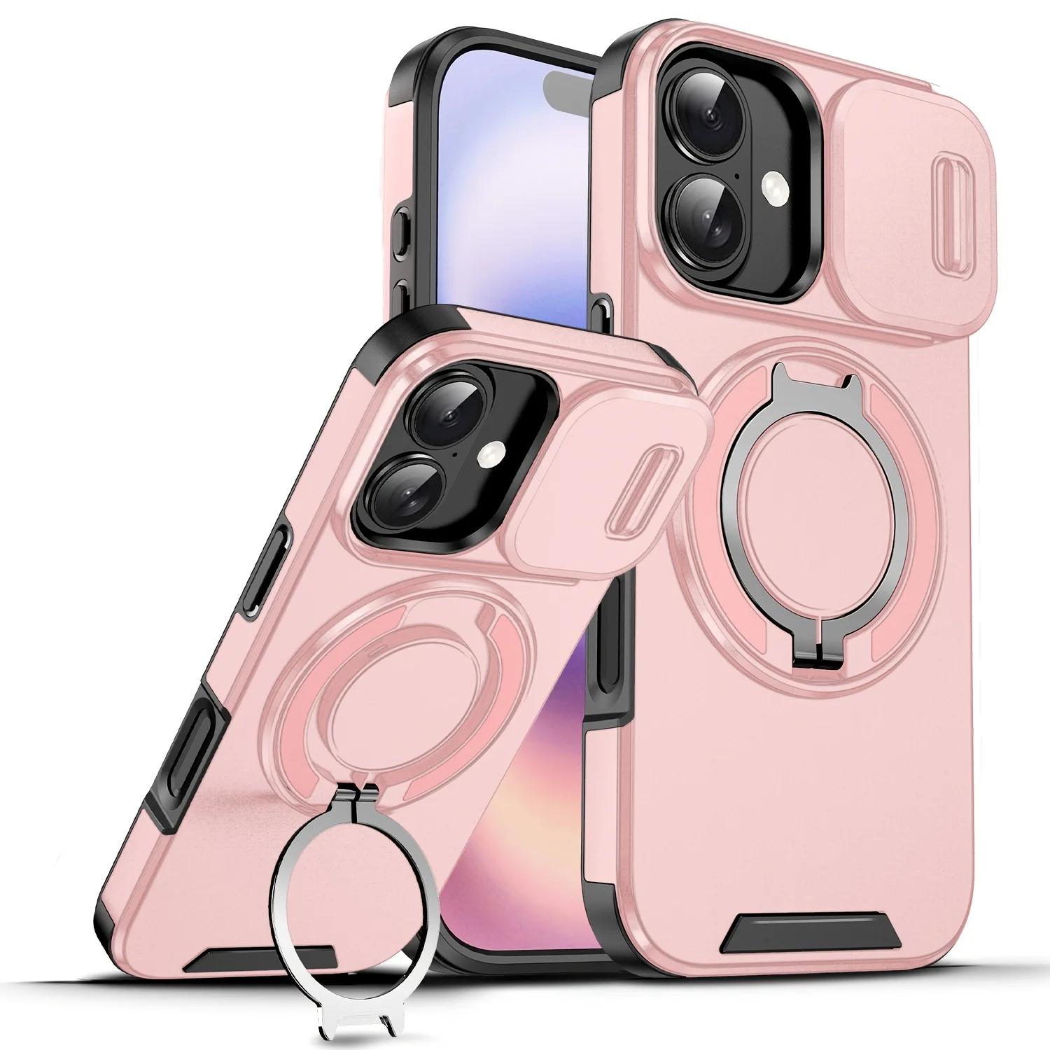 Luxuriöse, robuste Rüstungshülle mit magnetischer Halterung für iPhone 17, 16, 15, 14, 13, 12, 11, Pro Max Plus, Schiebekamera-Schutz, PC-Abdeckung