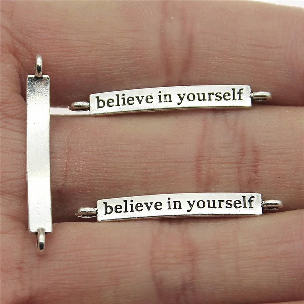 250pcs/lot Jewelry Accessory Alloy Believe Letter Long Shaped  Pendant For Charms Earrings  Mobile Phone Shell Bracele